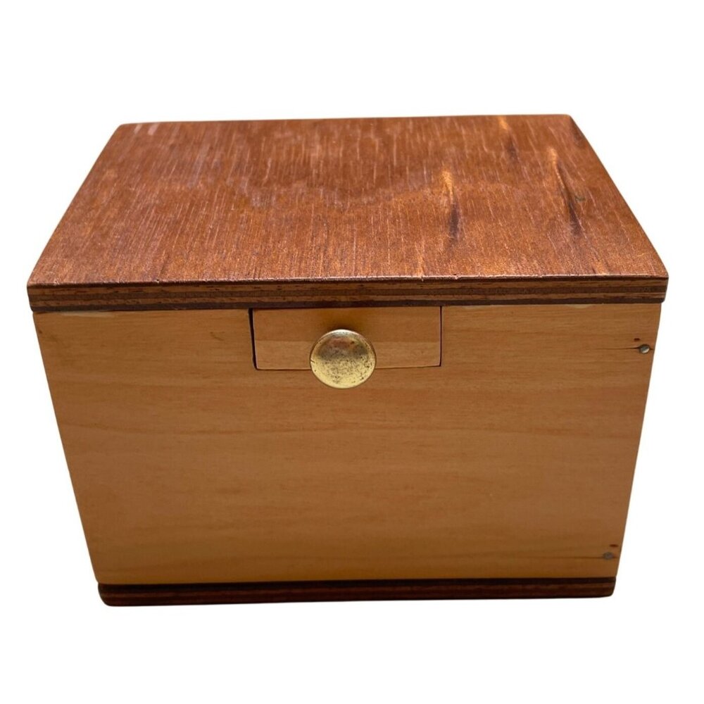 Small Wooden Storage Box With Sliding Drawer & Brass Knob